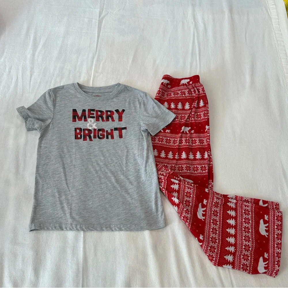 Pajamas Kids Size 8/10 Christmas Holiday Cozy Red Gingham Fairisle Warm Winter